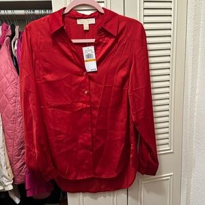 MICHAEL KORS NEW W TAG SILK RED BLOUSE SIZE S